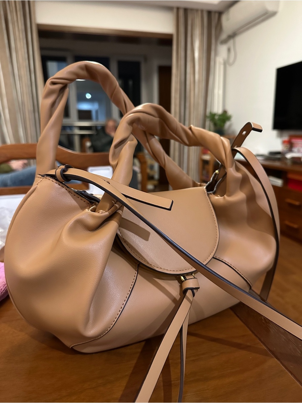 Stylish Tan Women's Twist-Handle Shoulder Bag